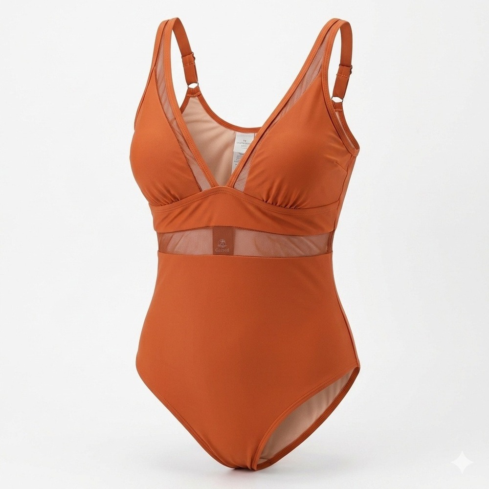Cupshe Rust Orange One-Piece Swimsuit with Sheer Waist Panel - Picture 2 of 12